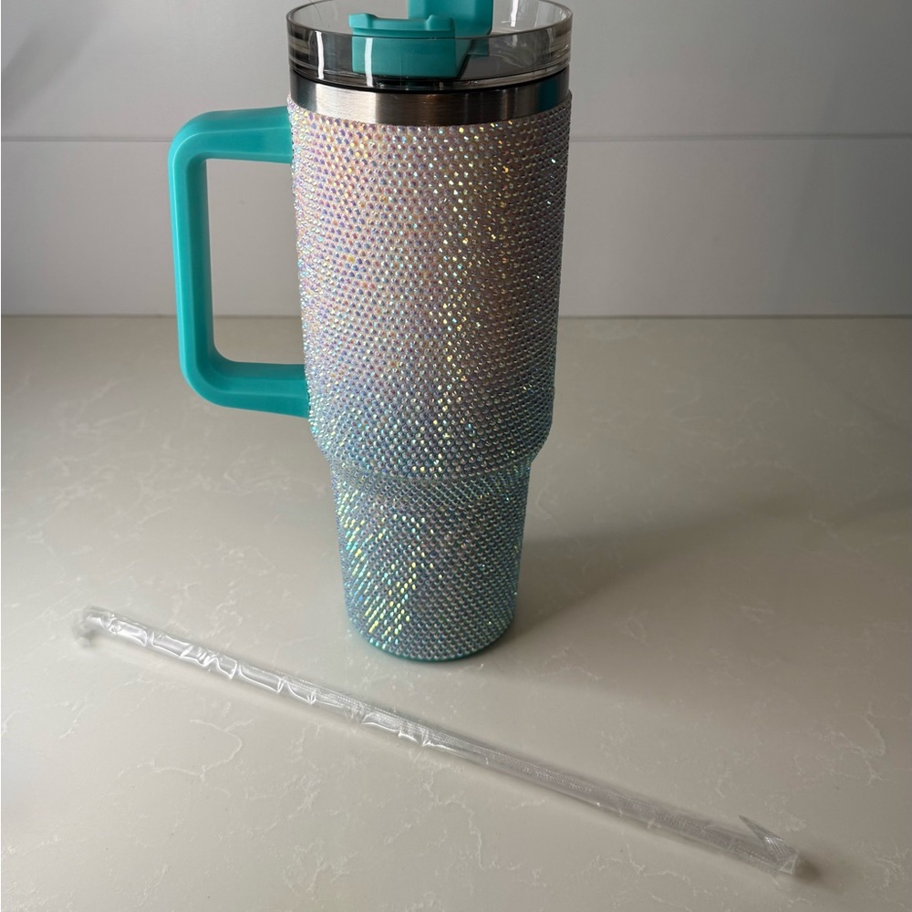 Ombré  Rhinestone Tumbler Frost to Teal with Straw 40 oz